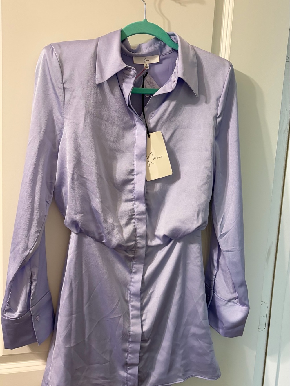 Kelsi’s Lavender Satin Shirt Dress - Women's